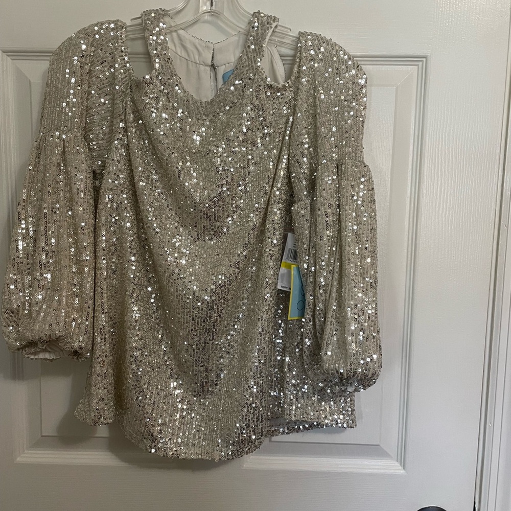 CeCe Silver Sequin Blouse